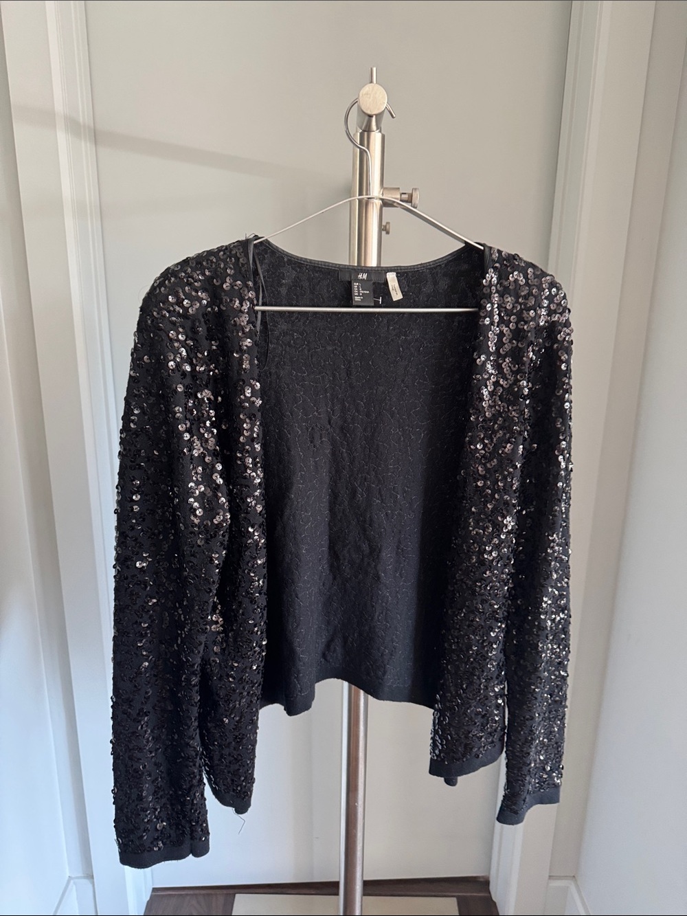 H&M Black Sequin Open-Front Cardigan